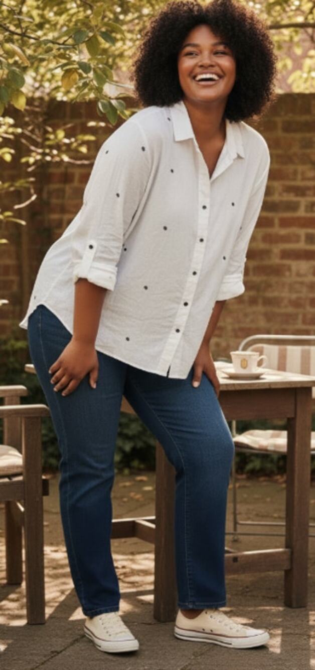 Westbound White Cotton Blue Embroidered Shells Button Shirt 2X